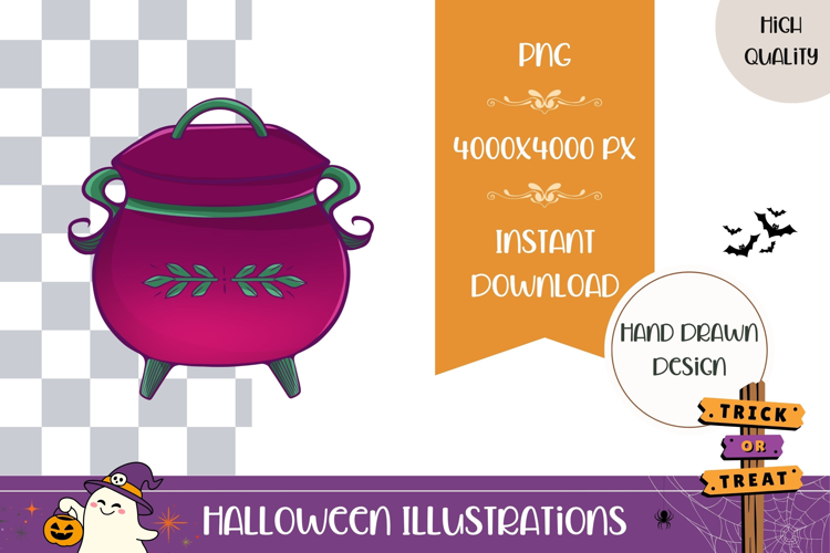 Hand Drawn Halloween Illustration, Cute Witch Cauldron PNG