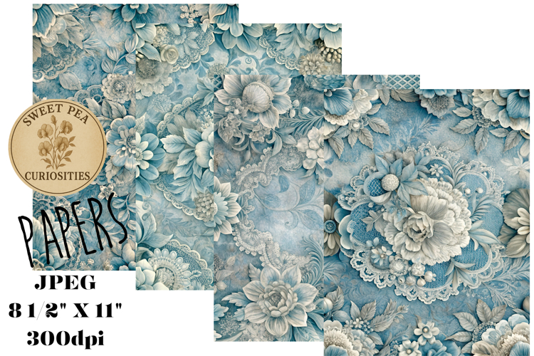 Shabby Chic, Blue, Paper, Floral, Papers, Junk Journal