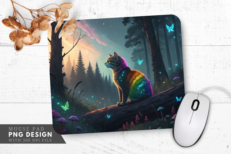 Enchanted Rainbow Cat Mouse Pad PNG Design