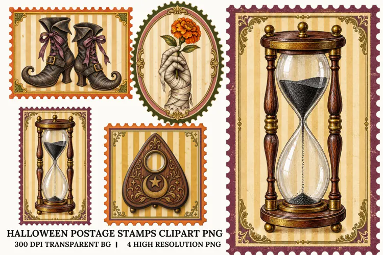 Halloween Postage Stamp PNG Vintage Clipart Sublimation Art
