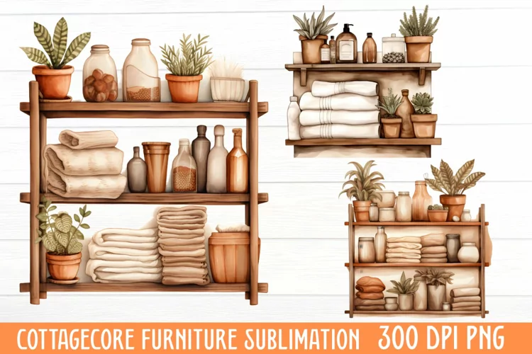 Cottagecore Furniture Watercolor Sublimation Clipart