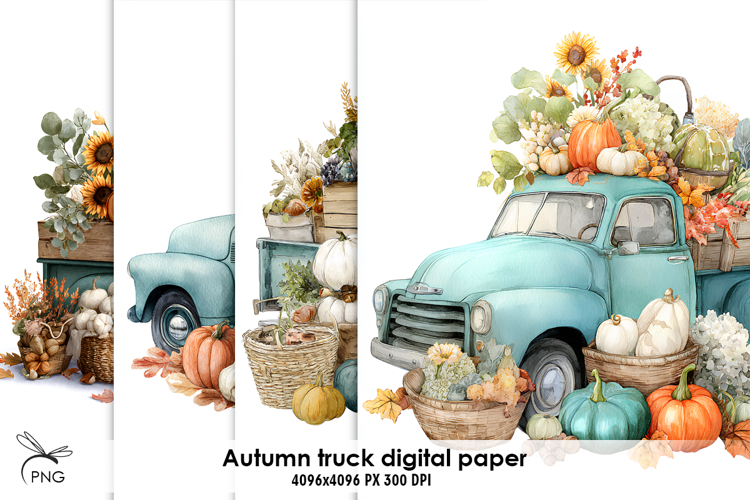 Autumn truck digital paper