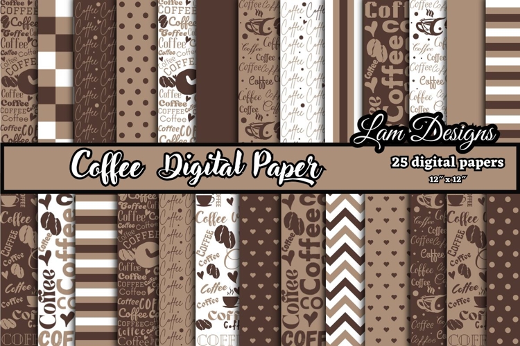 coffee digital papers, Coffee pattern, Coffee printables.