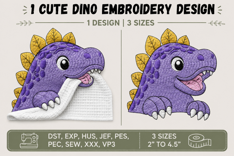 Cute Stegosaurus Dinosaur Machine Embroidery Design