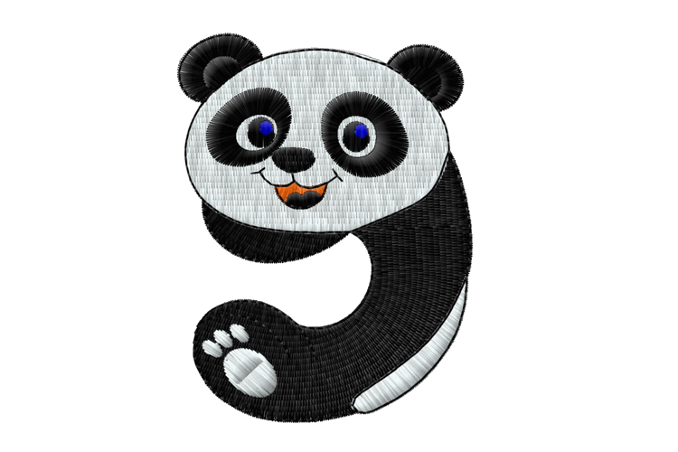 Cute Panda Number 9 Digital Embroidery