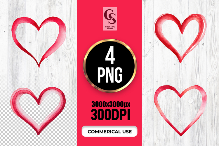 Watercolor Red Heart Outline Clipart Sublimation PNG