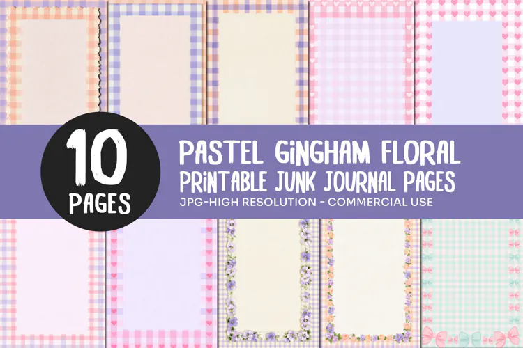 Pastel Gingham Floral Junk Journal Pages