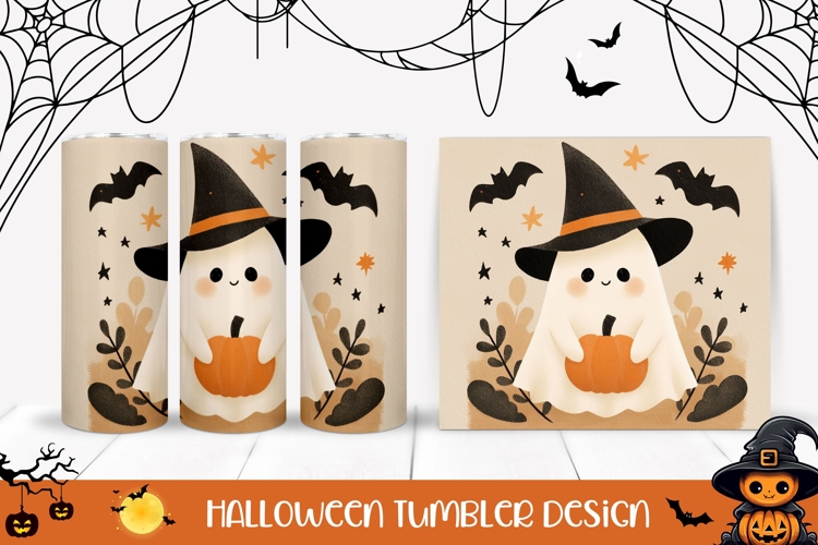 Doodle Halloween Tumbler, Halloween Ghost Tumbler Template