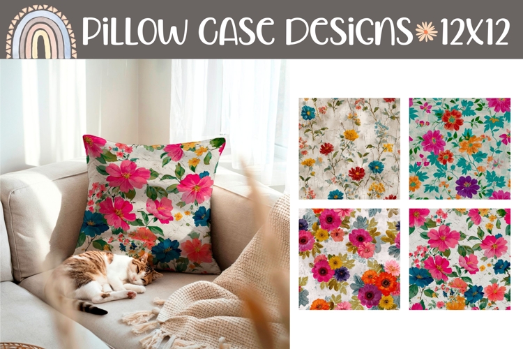Vintage Pillow Case Template, Floral Pillow Designs