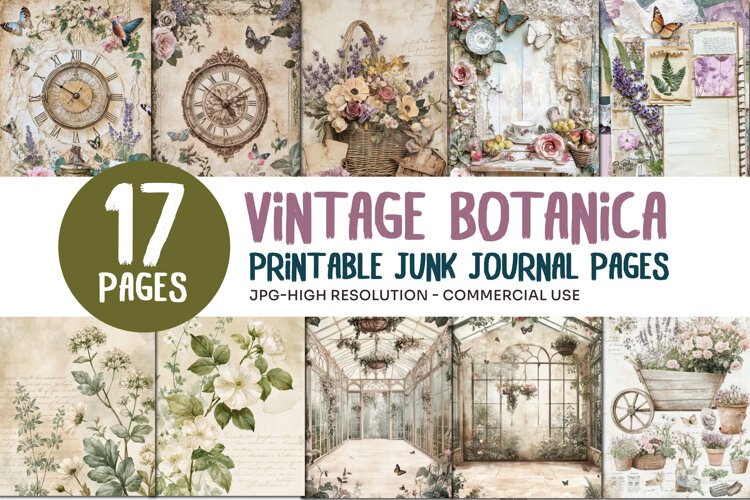 Vintage Botanical Junk Journal Pages example image 1