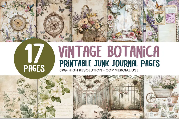 Vintage Botanical Junk Journal Pages