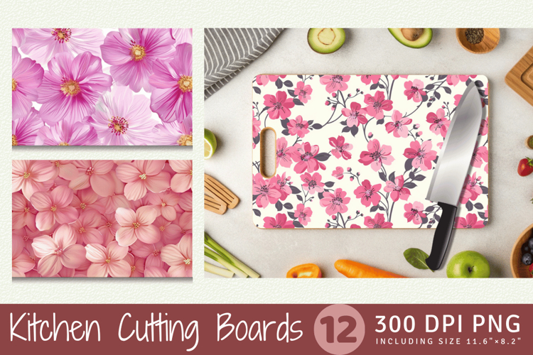 Pretty Pink Flowers Cutting Boards sublimation Design