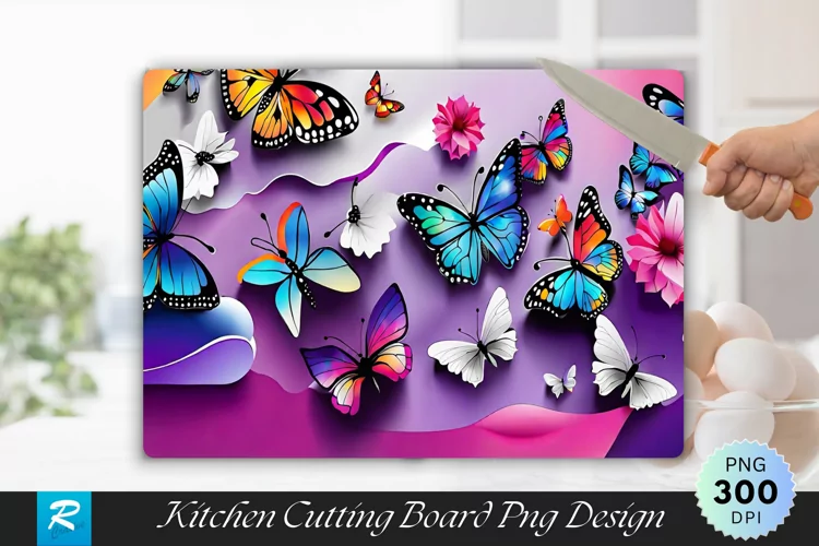 Watercolor Butterflies Cutting Board Sublimation Design
