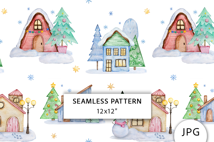 Christmas House Seamless Pattern, Digital Paper