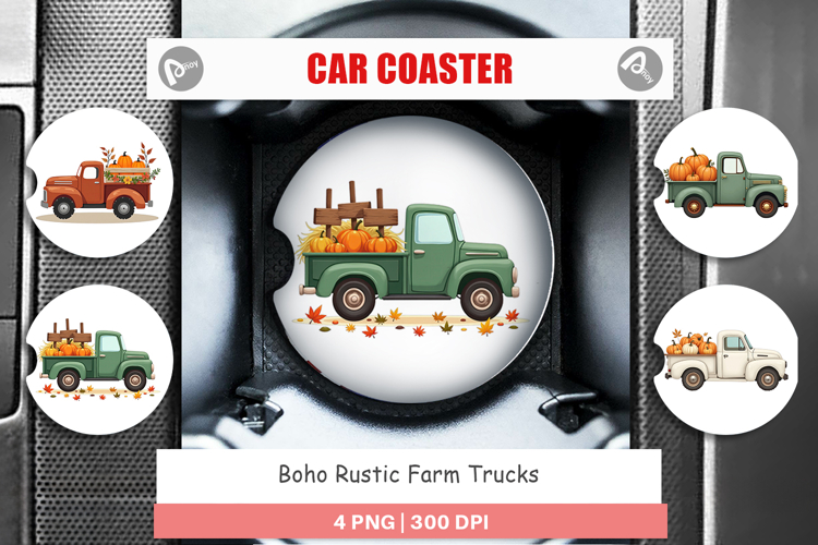 Car Coaster Boho Farm Trucks