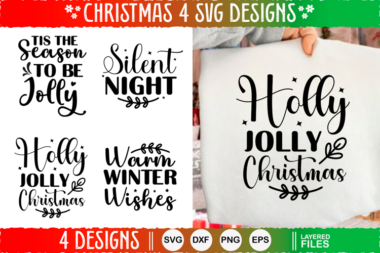 4 Christmas SVG Designs, Christmas SVG Cut file design