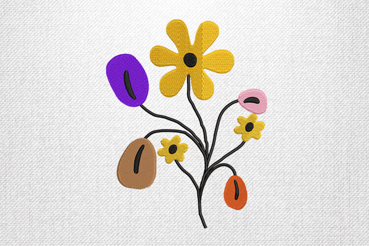 Playful Colorful Flower Bouquet Embroidery Design example image 1