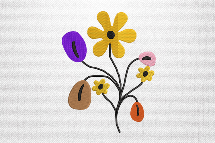 Playful Colorful Flower Bouquet Embroidery Design