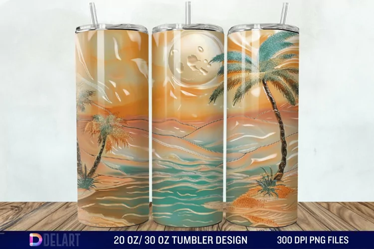 3D Tranquil Desert Oasis Stained Glass Tumbler Wrap