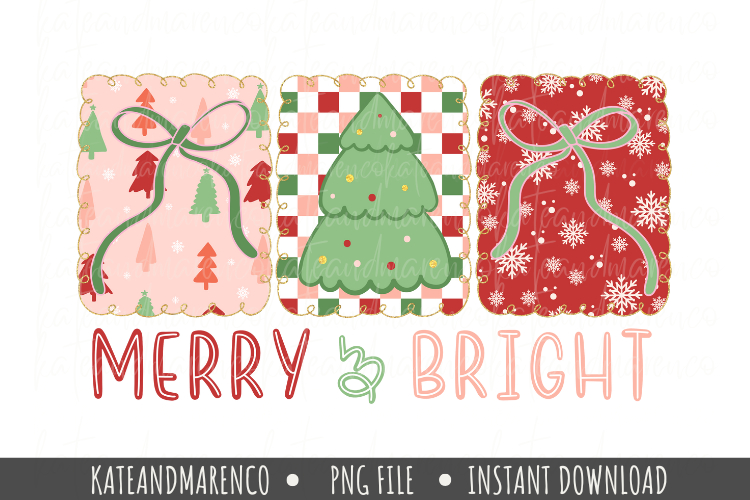Merry And Bright PNG | Preppy Pink Christmas Sublimation