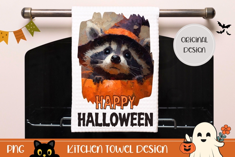 Halloween Towel Print, Halloween Raccoon Sublimation Towel