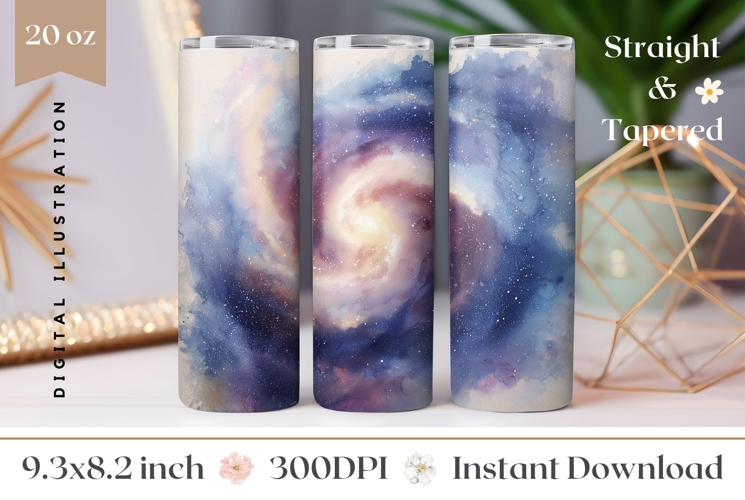 Watercolor Space Tumbler Design, Cosmic Tumbler Template