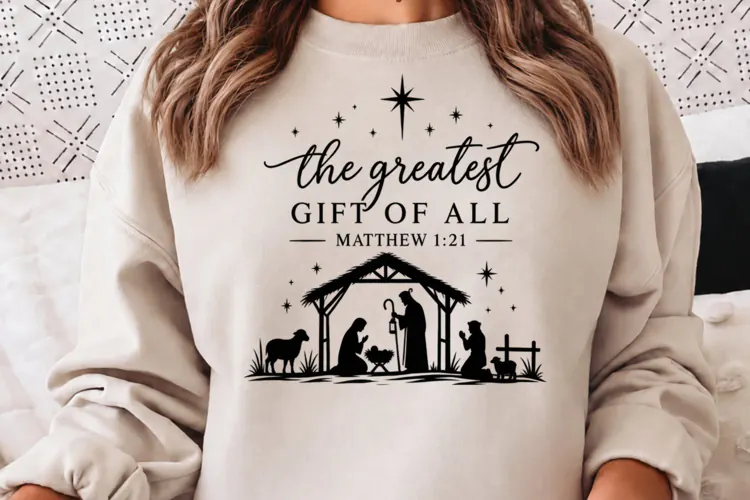 Greatest Gift of All Nativity PNG, Holy Family Christmas Sil