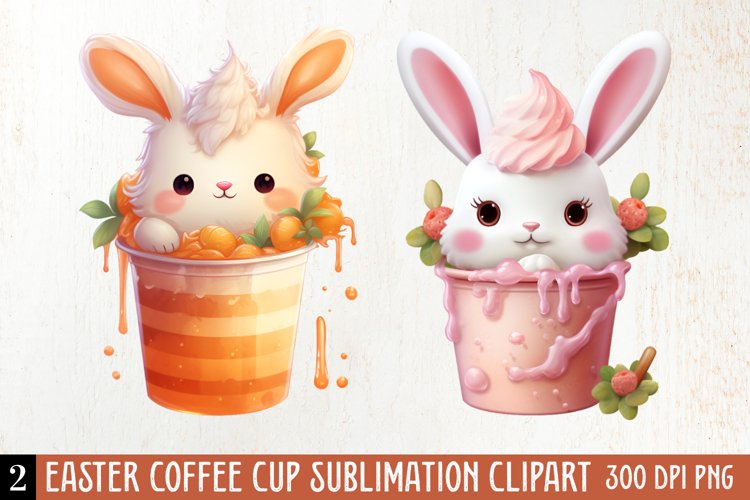 Easter Coffee Cup Sublimation Clipart, Watercolor Clipart