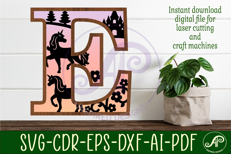 Unicorns Large E wall Letter 3 layer sign