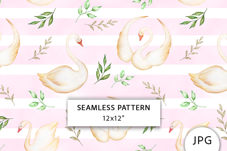 Swan Seamless Pattern, Romantic Digital Paper