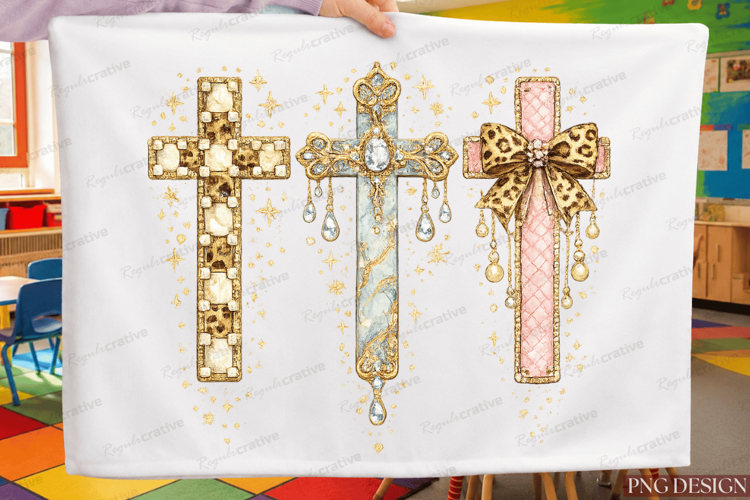 Christian Cross Bundle PNG Design | Floral Marble Leopard