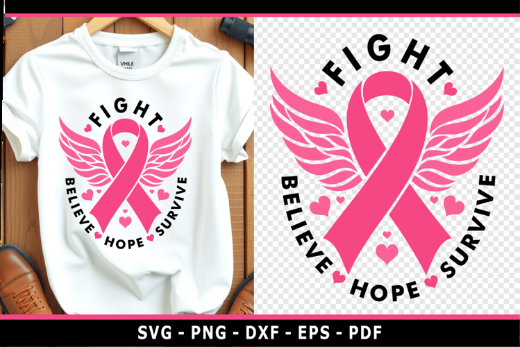 Fight believe hope survive SVG, Cancer Ribbon Wing SVG