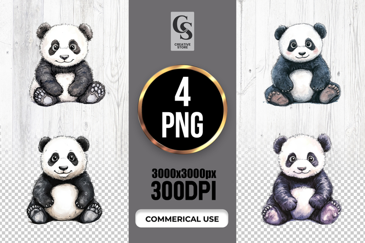 Cute Baby Panda Watercolor Clipart Sublimation PNG