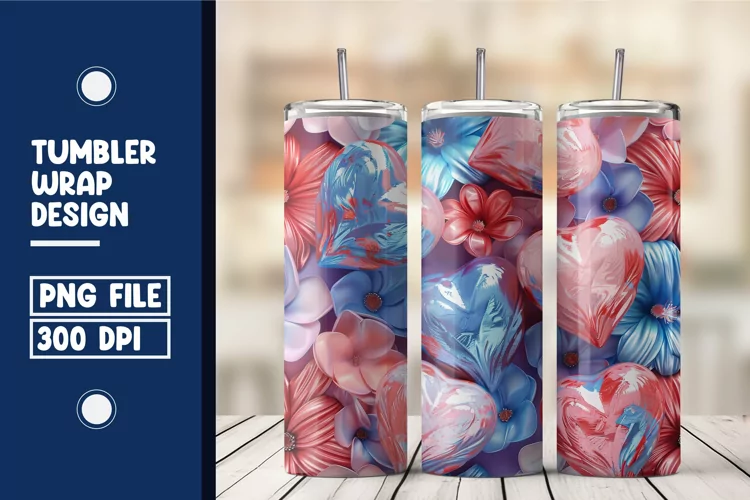 Heart Flower Tumbler Wrap Design