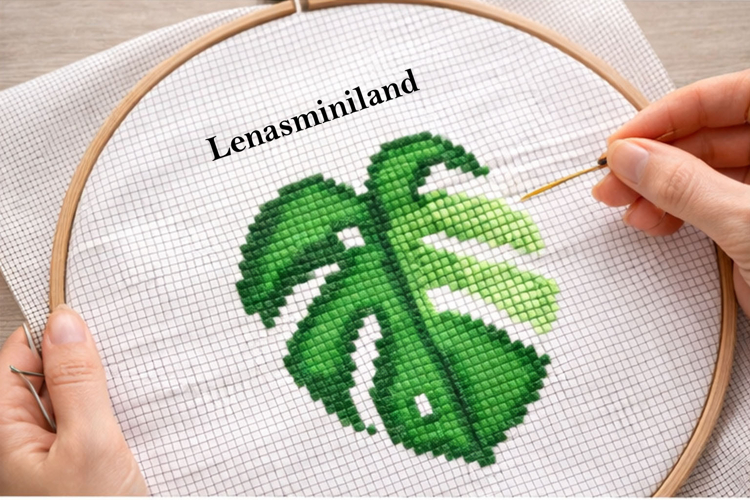 Monstera leaf cross stitch pattern embroidery scheme tropica