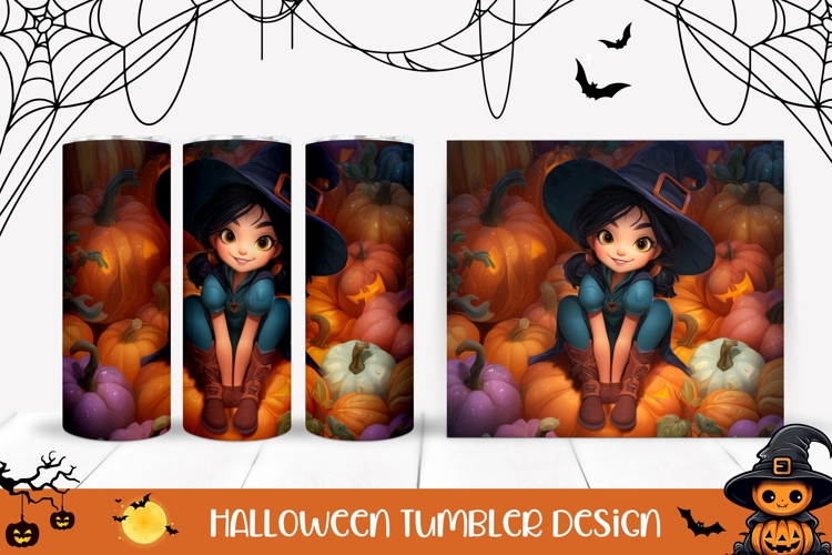 3D Halloween Witch Tumbler, Colorful Pumpkins Tumbler Design