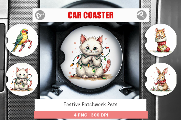 Festive Patchwork Pets Car Coaster