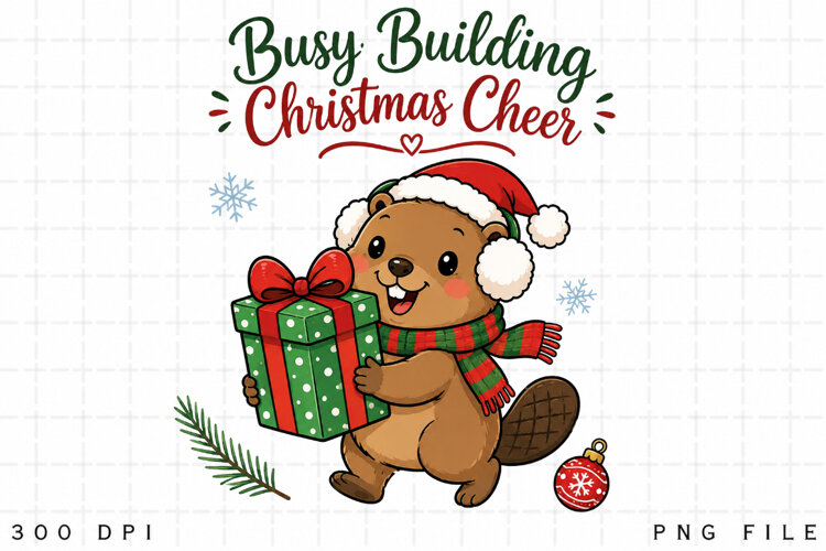 Christmas Beaver PNG Sublimation Design, Busy Building example image 1