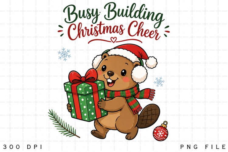 Christmas Beaver PNG Sublimation Design, Busy Building