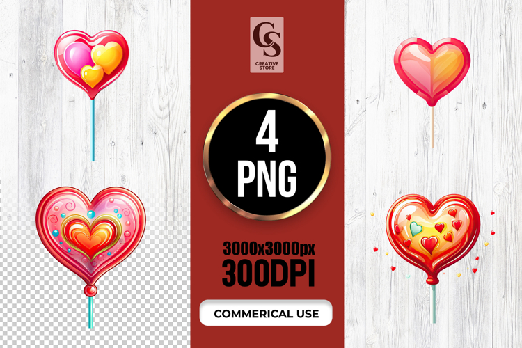 Valentine Heart Lollipop Candy PNG