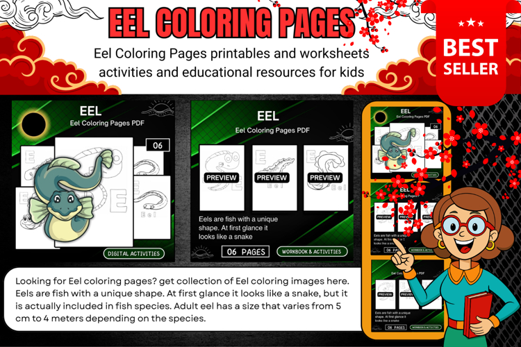 Eel Coloring Pages worksheet activities classroom Christmas