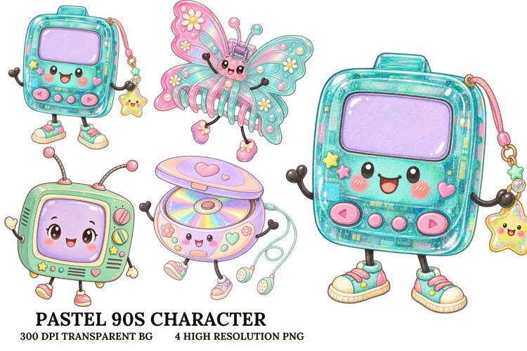 Pastel 90s Kawaii Retro Gadget Character Sublimation PNG example image 1