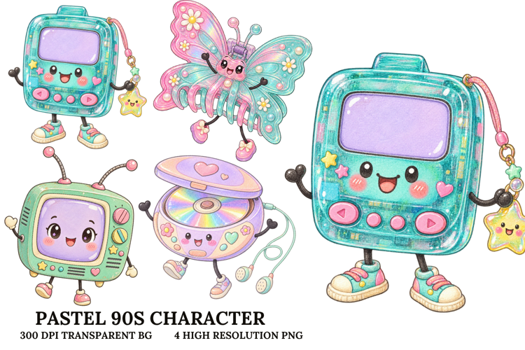 Pastel 90s Kawaii Retro Gadget Character Sublimation PNG