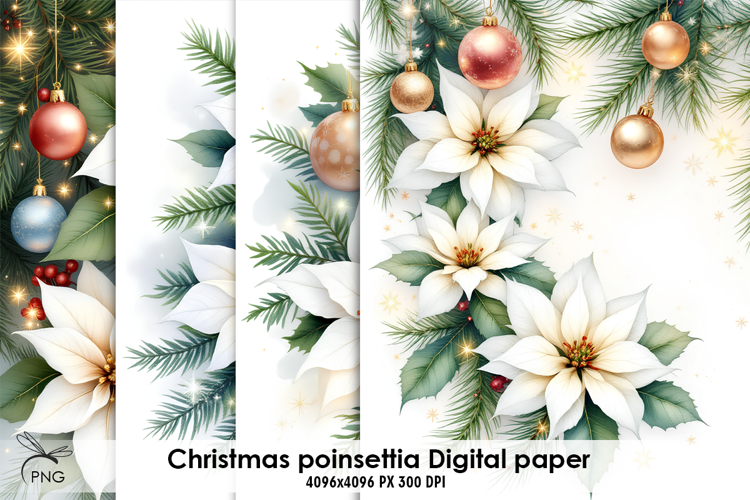 Christmas poinsettia digital paper, background clipart