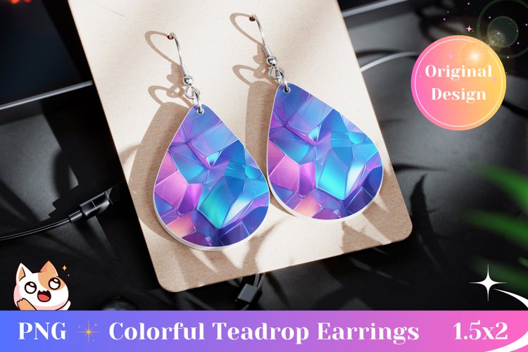Colorful Teardrop Earring, Holographic 3D Earring Design