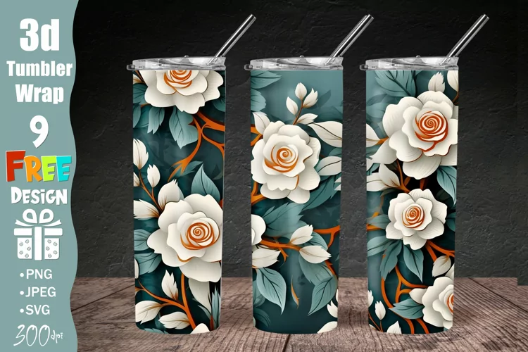 3D Floral Tumbler Wrap, Flower Tumbler Wrap PNG