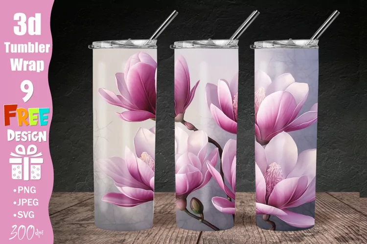 3D White Pink Flowers 20 oz Skinny Tumbler Sublimation