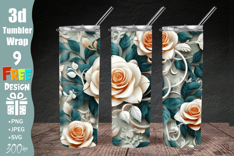 3D Floral Tumbler Wrap, 3D Embroidered Flowers 20 oz Tumbler example image 1