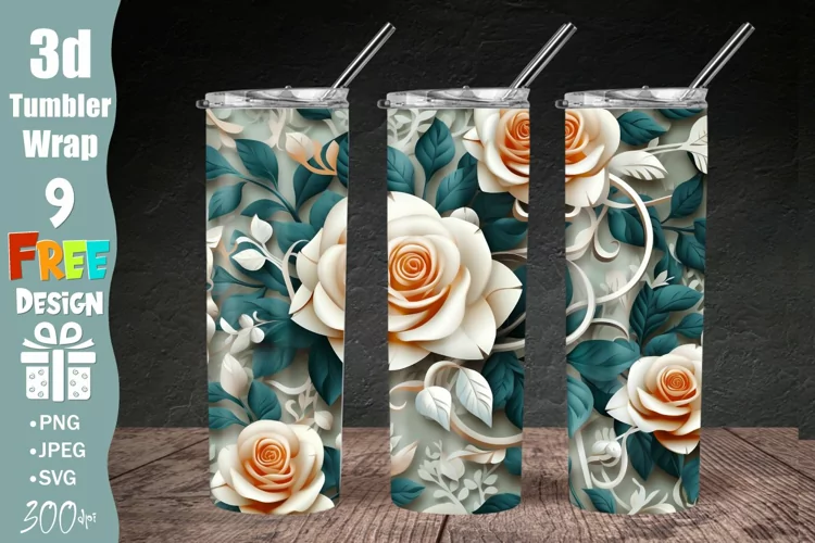3D Floral Tumbler Wrap, 3D Embroidered Flowers 20 oz Tumbler