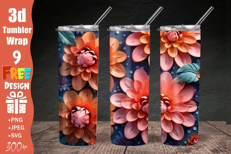 3D Colorful Rainbow Flowers 20 oz Skinny Tumbler Sublimation